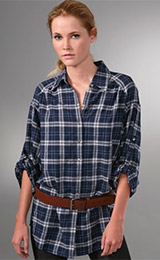Vince Oversized Plaid Shirt with Rolled Sleeves