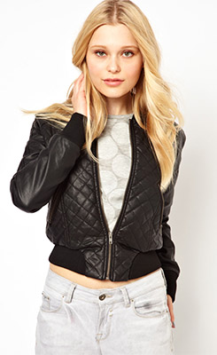 Barneys Originals Leather Look Quilted Bomber Jacket