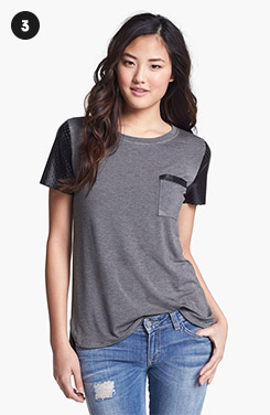 Faux Leather Sleeve Tee