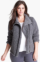 Eileen Fisher Leather Trim Wool Jacket