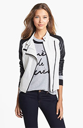kensie Pin Dot Jacquard & Faux Leather Jacket