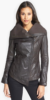 La Marque Exaggerated Collar Leather Moto Jacket
