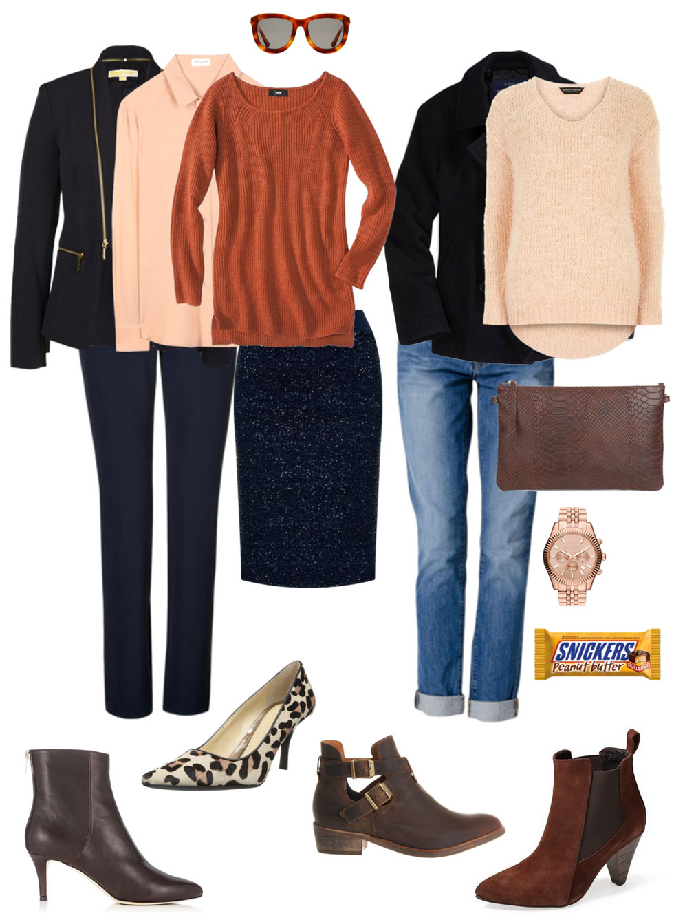 Navy with Peach and Brown