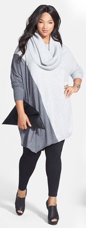 Sejour Colorblock Tunic Sweater with Removable Cowl Neck