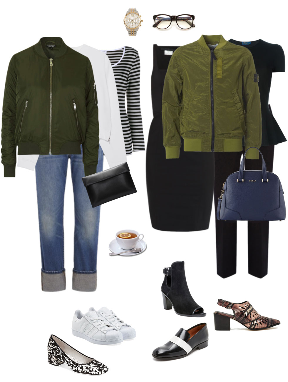 Ensemble: Olive Bomber Jacket Fabness