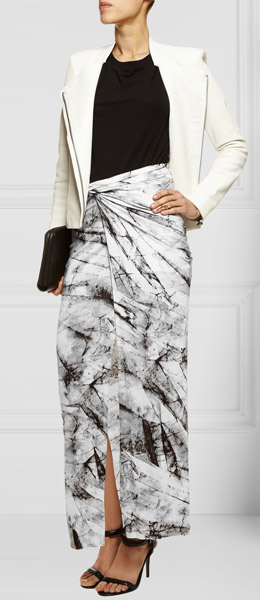 HELMUT LANG Wrap-effect Printed Stretch-jersey Maxi Skirt