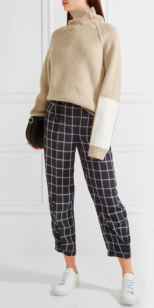 ELIZABETH AND JAMES Fritz Cropped Checked Crepe Tapered Pants