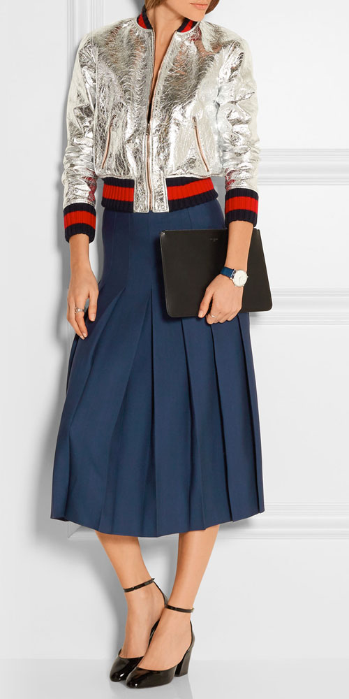 GUCCI Pleated Silk and Wool-blend Skirt