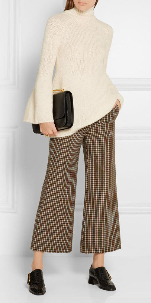 ROSETTA GETTY Cropped Houndstooth Wool Flared Pants
