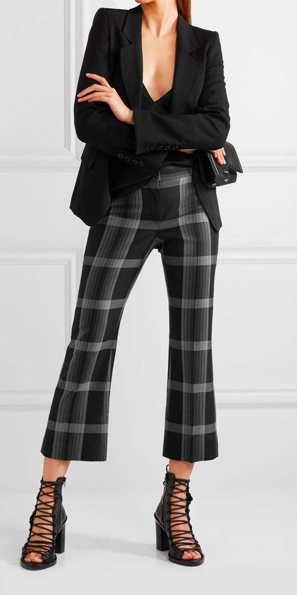 ALEXANDER MCQUEEN Cropped Checked Silk and Wool-blend Flared Pants