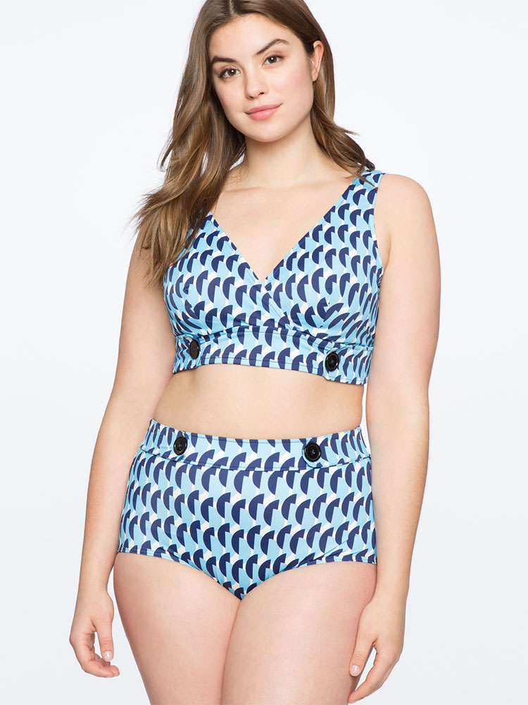 Eloquii High Waisted Swimsuit Bottom with Button Detail