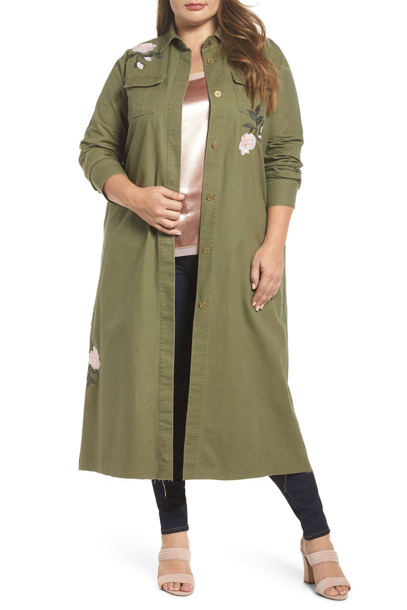 Rachel by Rachel Roy Embroidered Army Duster