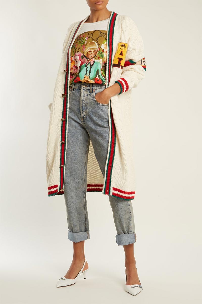 GUCCI Tiger Head-embroidered Straight-leg Jeans
