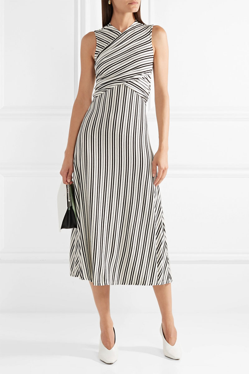 BEAUFILLE Damia Striped Ribbed-knit Midi Dress