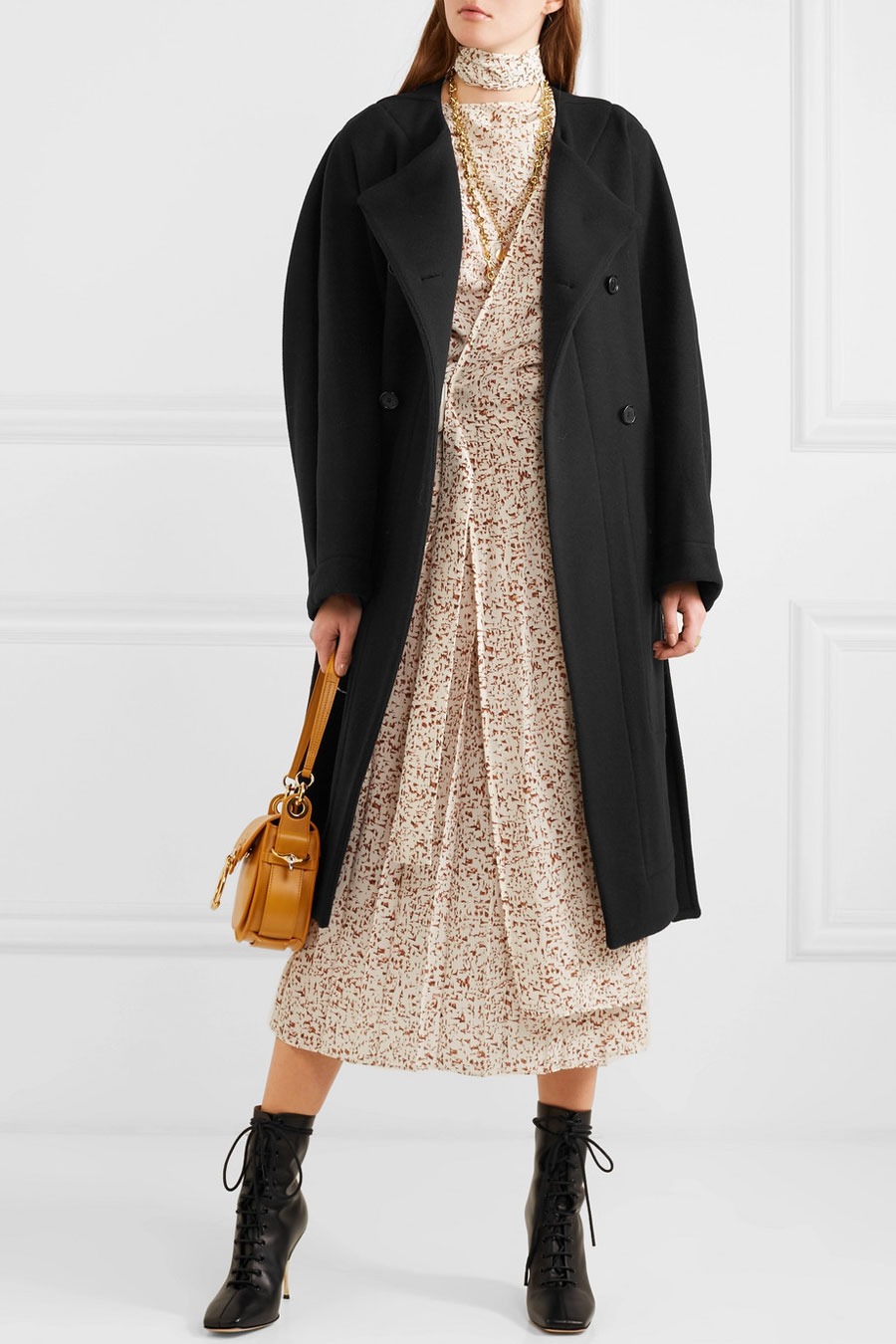 CHLOÉ Belted Double-breasted Wool-blend Felt Coat