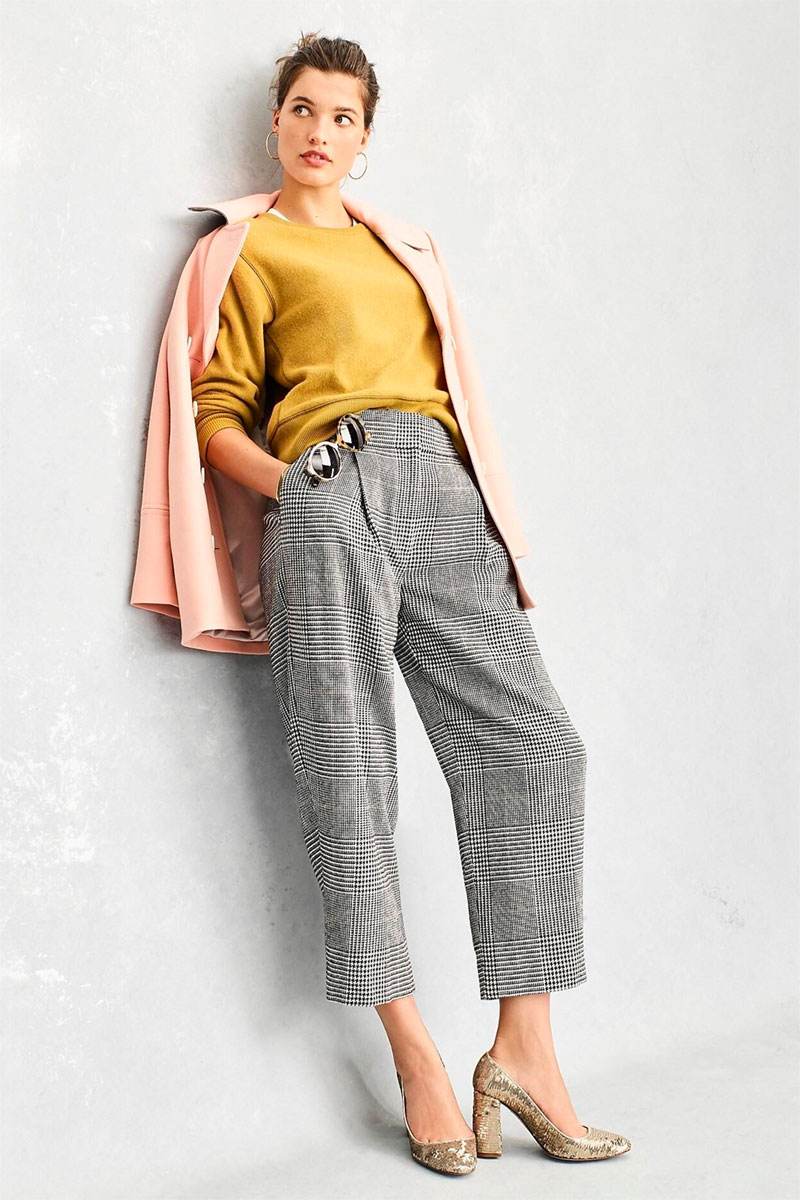 Wide-leg High-rise Tapered Pant In Glen Plaid