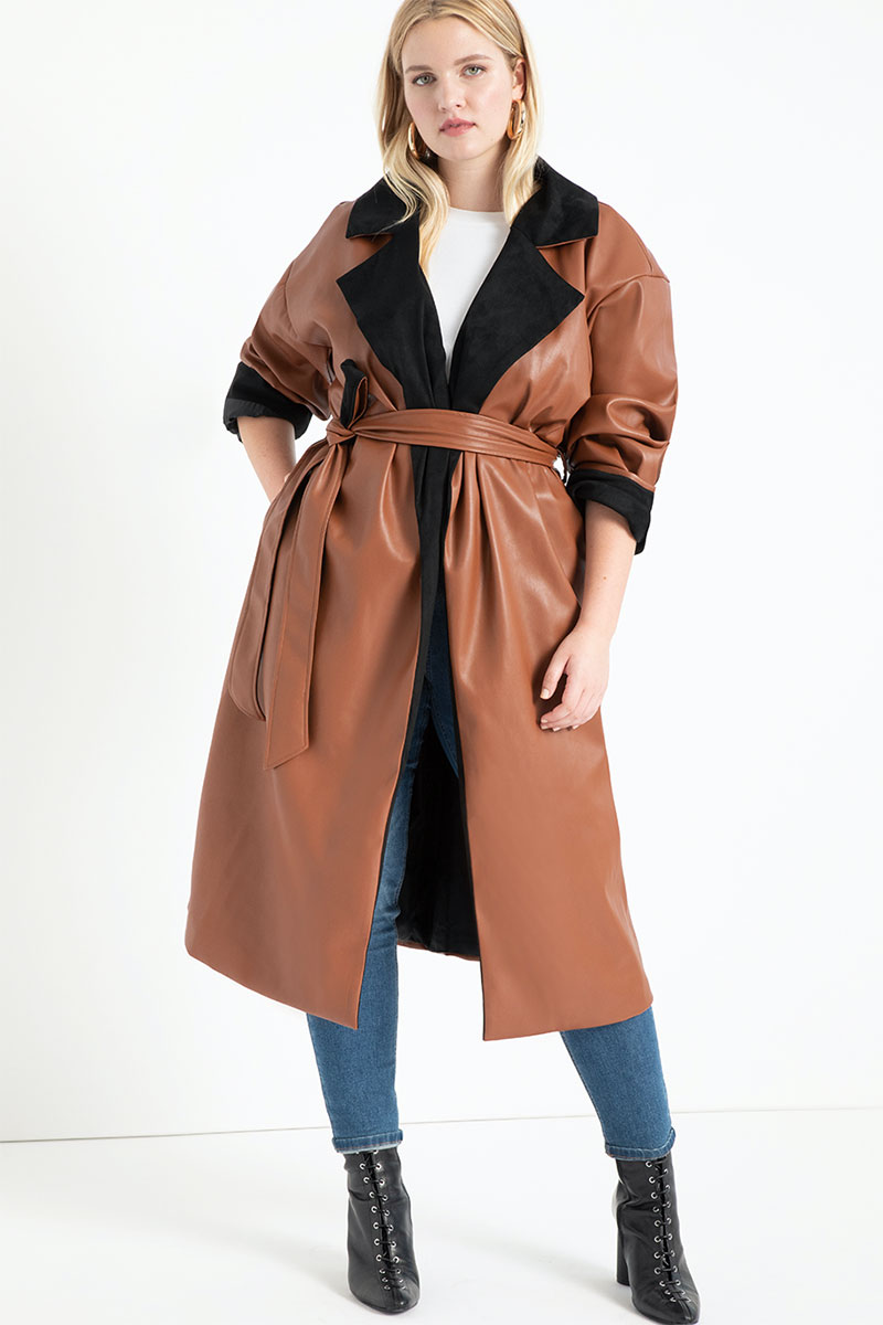 Eloquii Colorblocked Faux Leather Coat