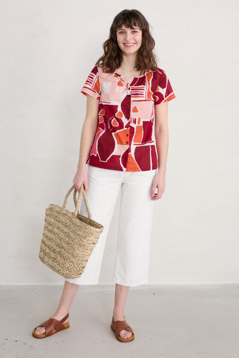 Wide Crops, Blouse, Sandals, and Straw-Bag
