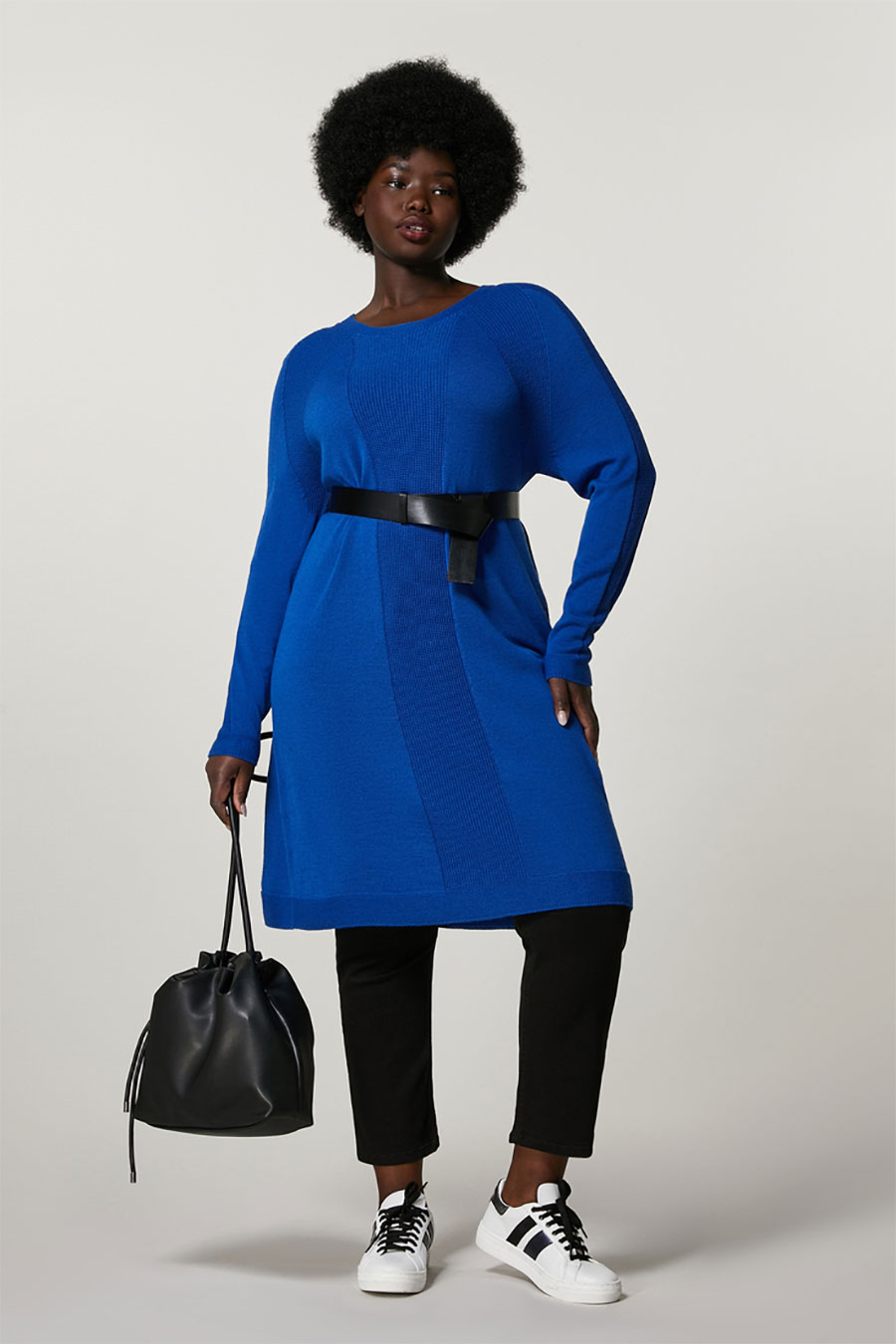 Belted Sweater Dress with Cropped Pants
