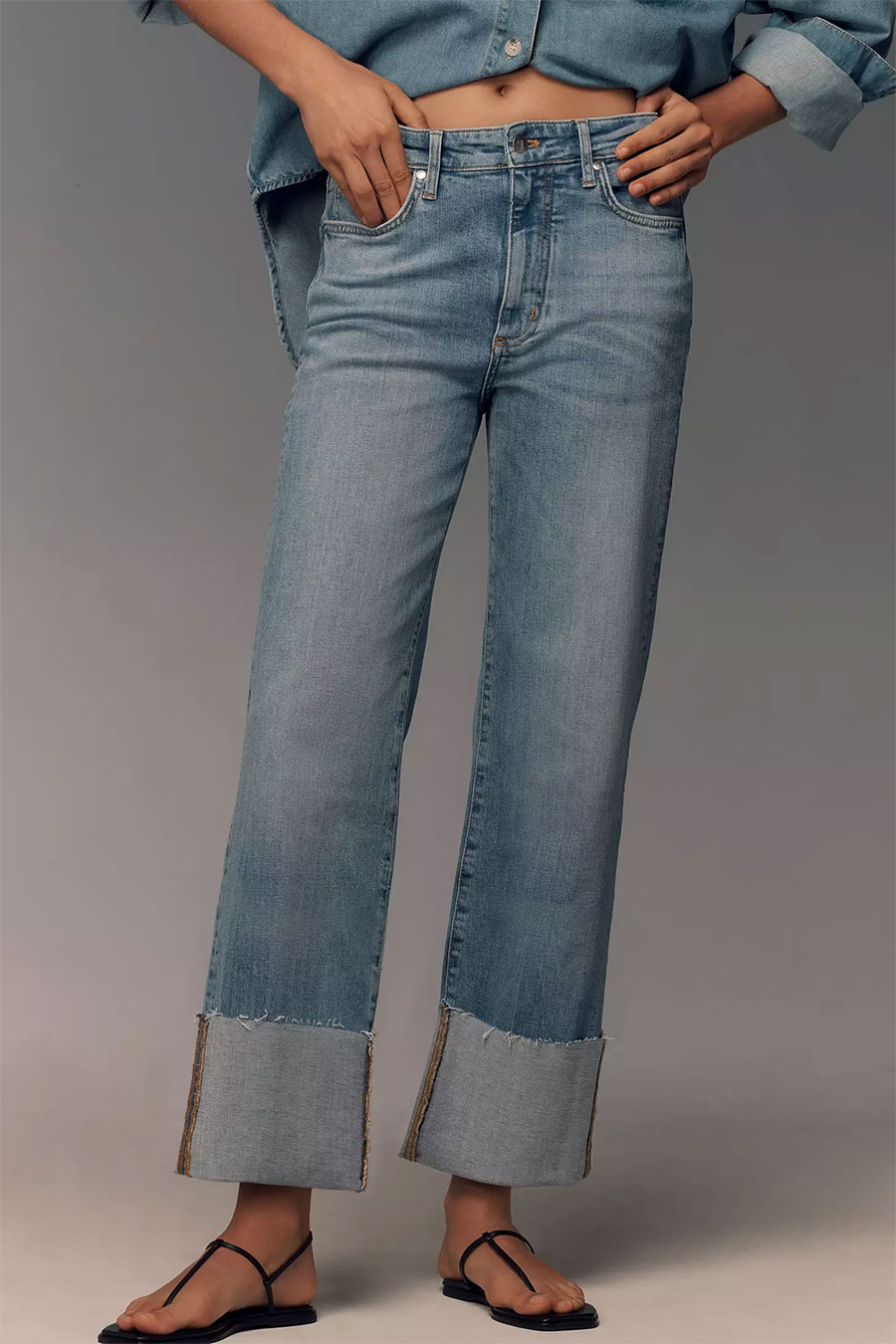 Pilcro Scotty Cuffed High Rise Straight Leg Jeans