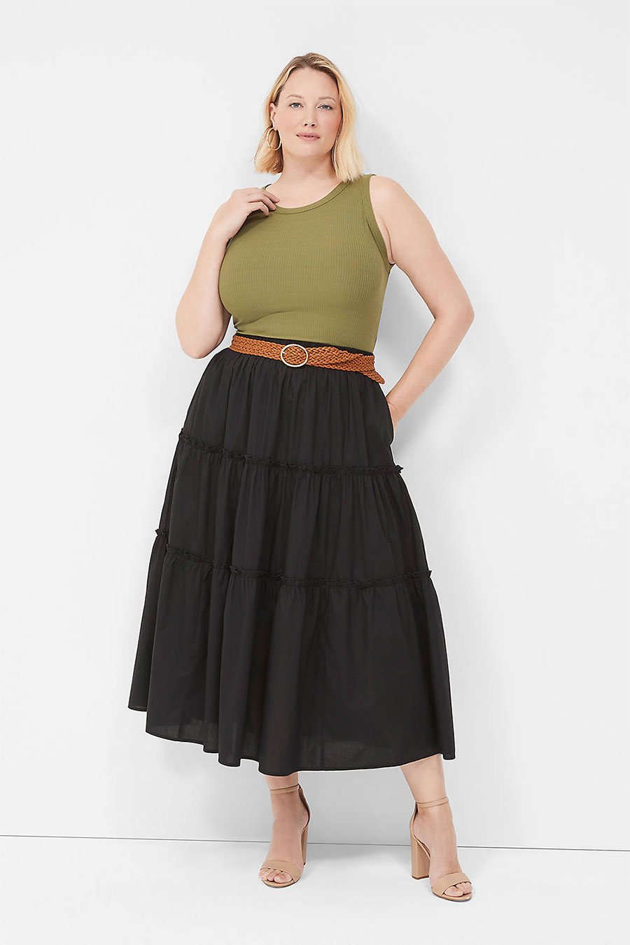 Black Skirt and Olive Tank