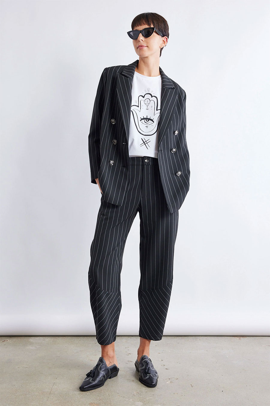 Black and White Pinstriped Suit