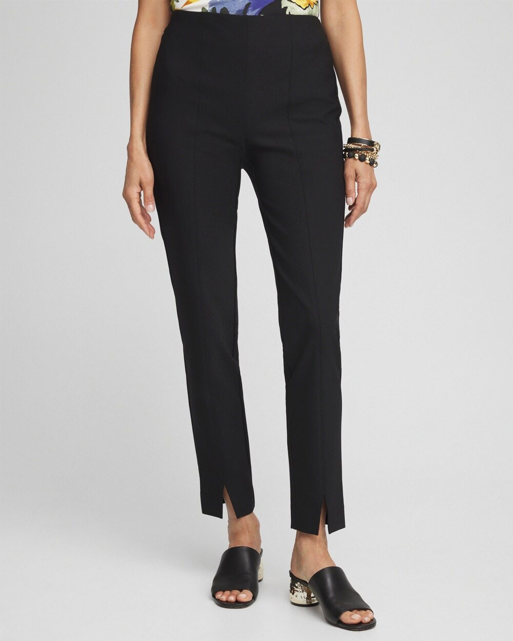 Bi-Stretch Front Seam Slit Ankle Pants