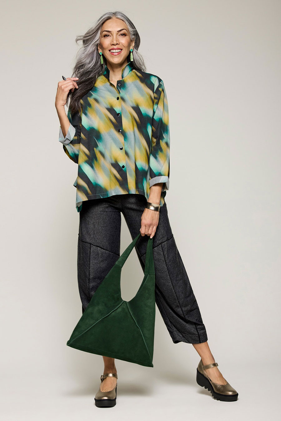 Charcoal and Patterned Dark Green