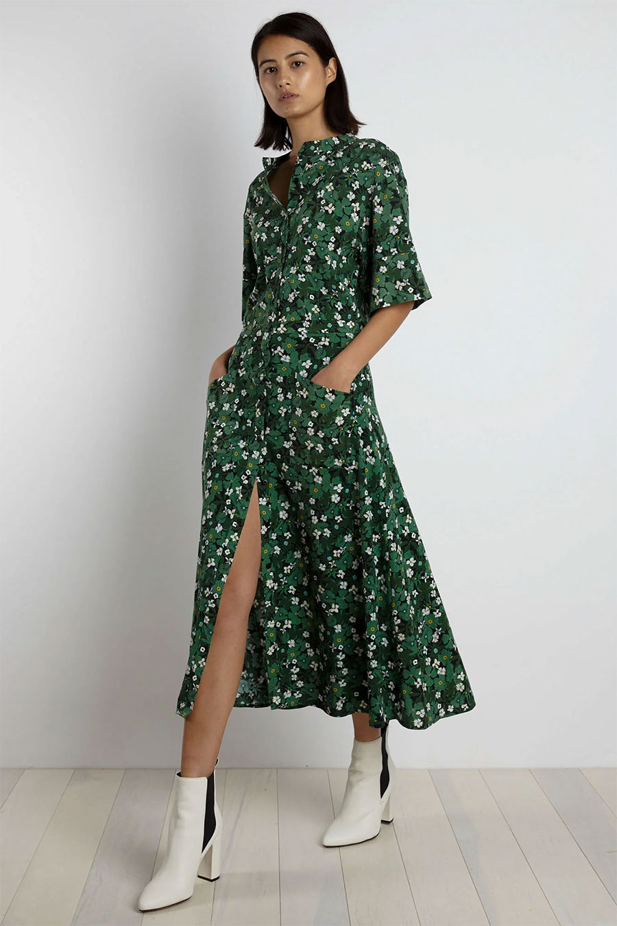 Patterned Dark Green Dress
