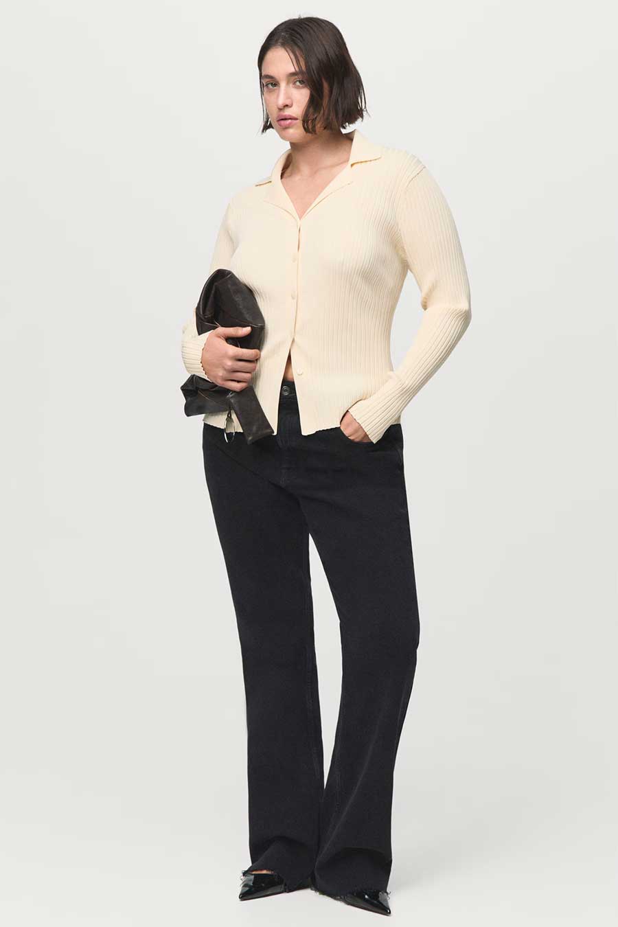 Mango Ribbed-Lapel Cardigan