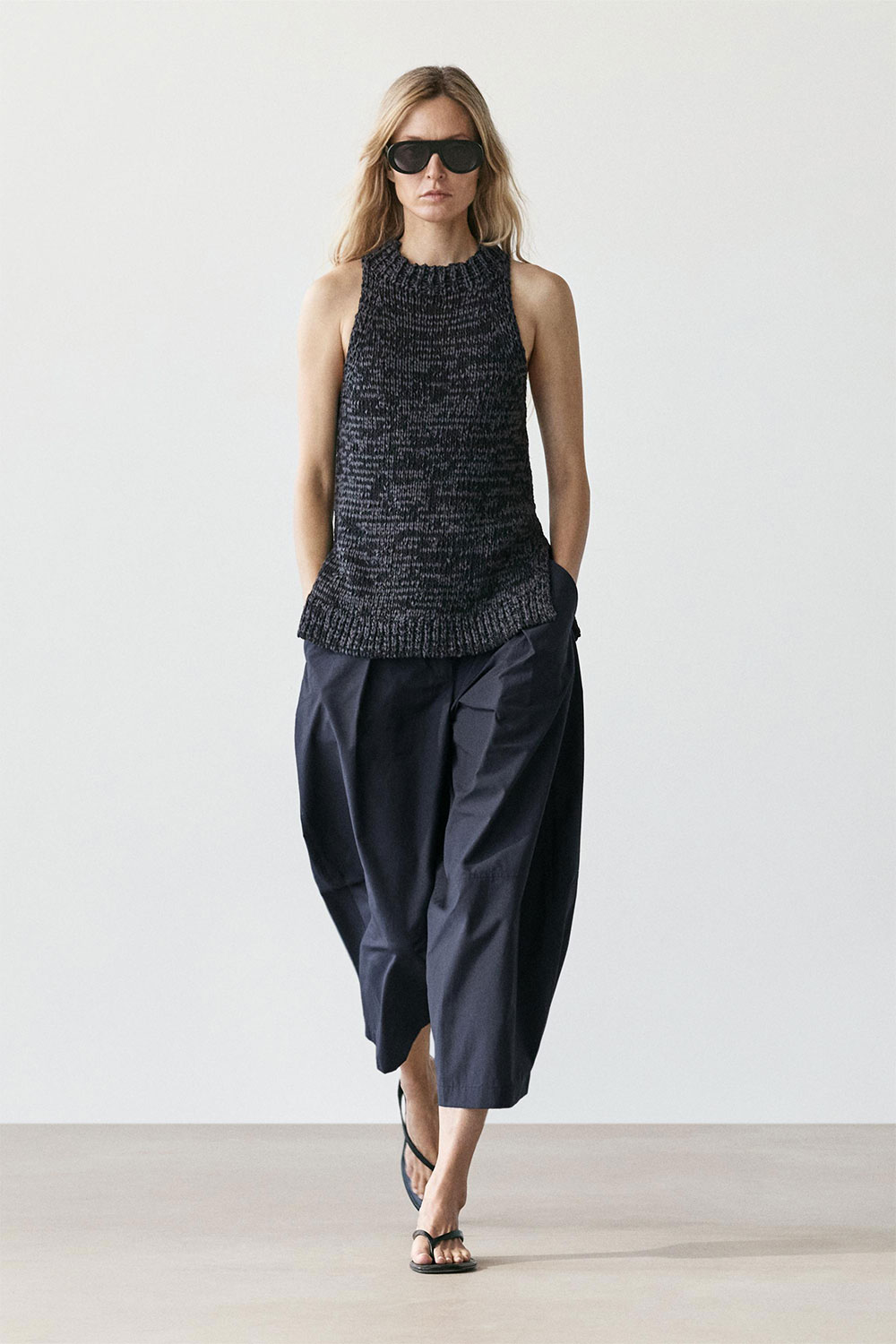 Cotton Blend Wide-leg Trousers