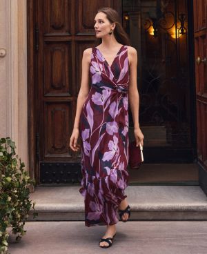 lavender and brown combination dress Lavender Lace Ruffle Balloon Sleeve Dress – Romantic Fairytale Look Purple / M main image 0