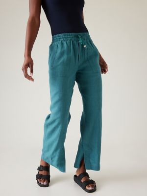 Straight Linen Pants - PUGLIA wide legs and elastic waistband