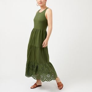 Tiered knit maxi dress with sales eyelet trim