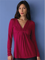 Long sleeve pleated v-neck top