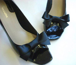 Black Satin Tied Bow Shoe Clips